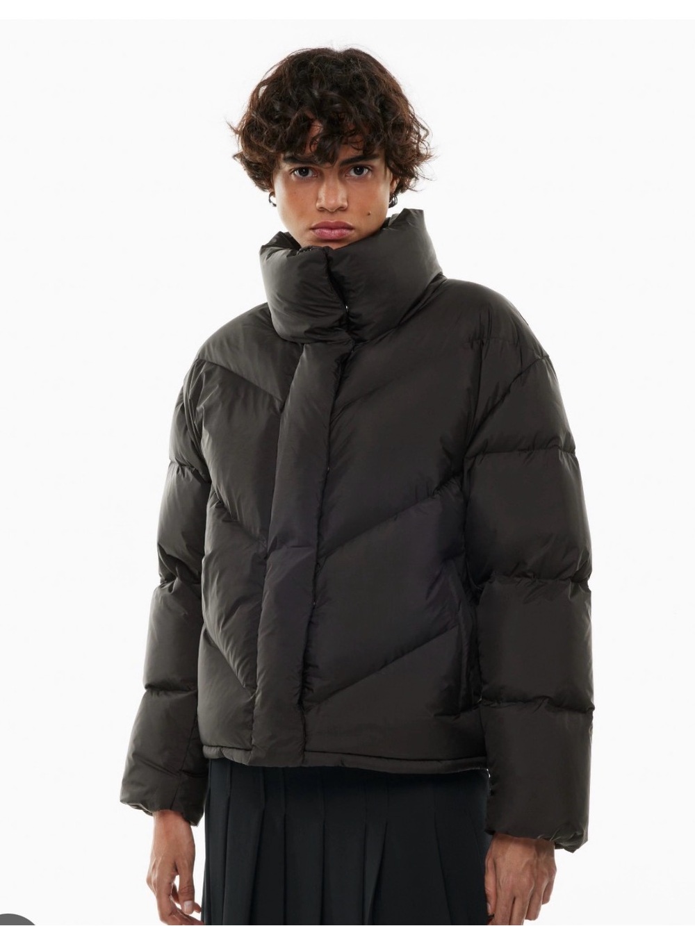 Aritzia Wilfred Cloud Puffer Black Jacket with High Collar
